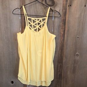 Hayden Pleated Yellow Lattice Back Tank Top